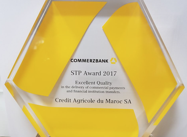 Crédit agricole du Maroc décroche le prix «STP Award» décerné par la Commerzbank