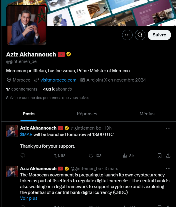 Alerte sur un faux compte usurpant l’identité de Akhannouch